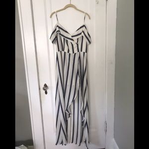 blue and white striped romper dress